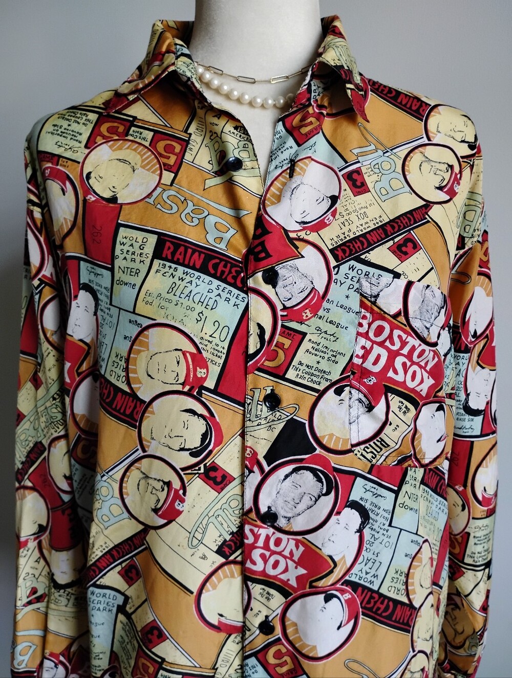 Robert Stock Silk Button Up Shirt Vintage Boston Red Sox Baseball Colorful Sz Lg - Picture 4 of 15